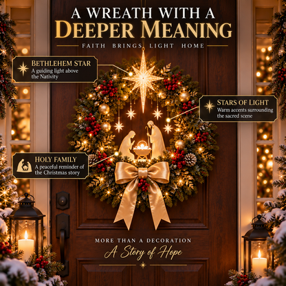 ✨LAST DAY 50% OFF✨ Lighted Nativity Christmas Wreath – Bethlehem Star Front Door Decor🎄
