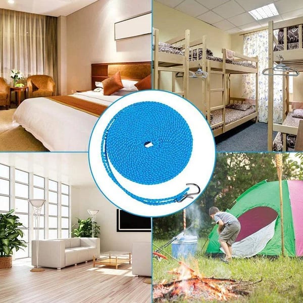 Clothesline for Outside, Adjustable Clothes line,Windproof Clothesline with Hooks, Indoor and Outdoor Laundry and Drying Lines,Ideal Camping & Travel Essentials