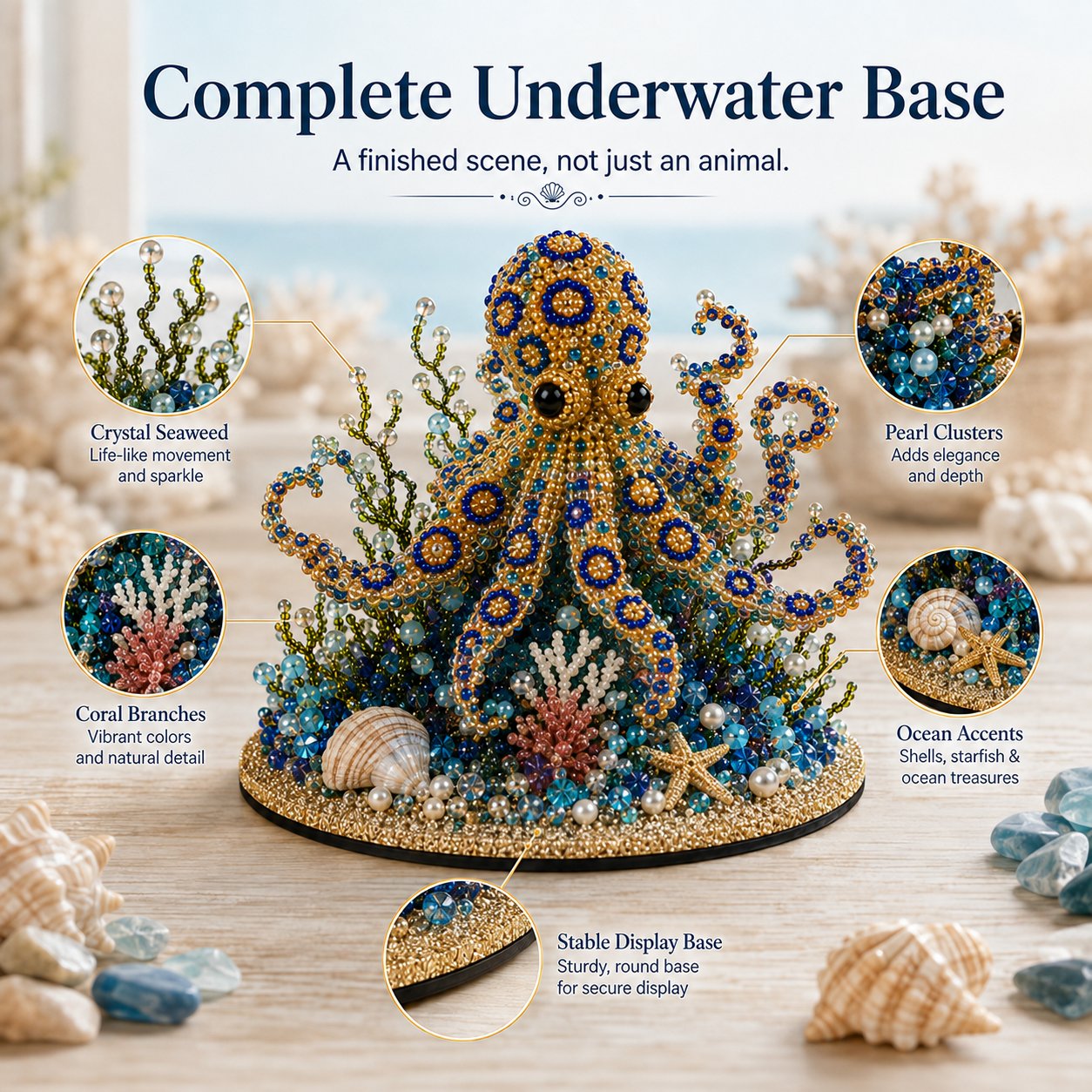 🔥LAST DAY 50% OFF -  🌊 Ocean Sparkle Animal Craft Kit | Create a Dimensional Underwater Centerpiece with Colorful Beads, Pearls & Coastal Details 🐚✨