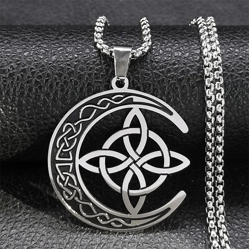 Celtic Knot Crescent Steel Pendant Necklace