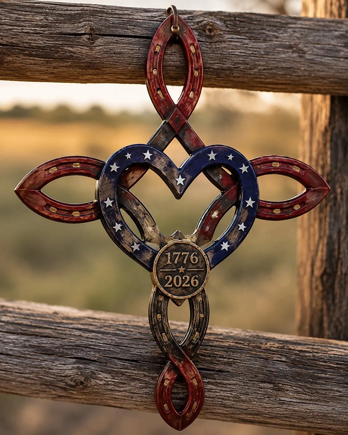 🔥Limited Edition, Only 100 Sets Left! - Us America 25Oth Rustic Horseshoe Cross Decor