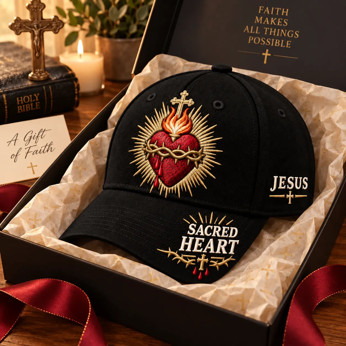 ❤️Sacred Heart of Jesus Faith Baseball Cap✝️Wear Your Faith. Carry His Love.