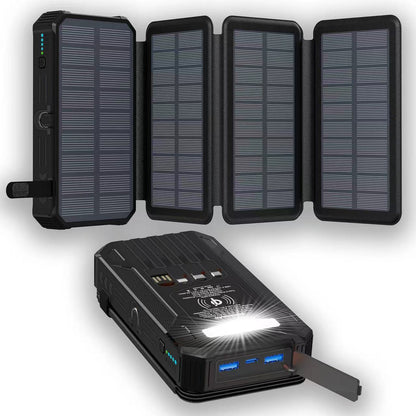 🎄20000mAh Solar Power Bank with Foldable Panels, Wireless Charging & LED Flashlight