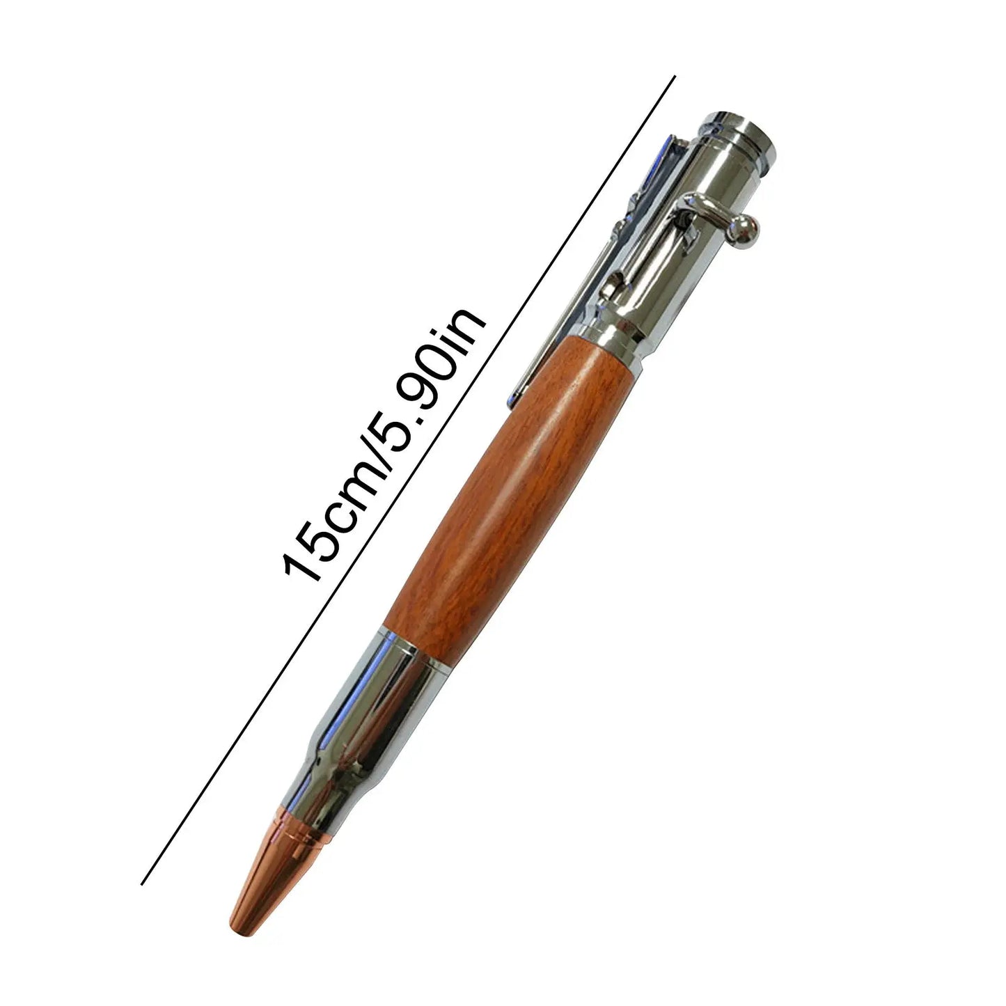 Handcrafted Bolt Action Bullet Pen with Solid Wood & Authentic Shell Casing