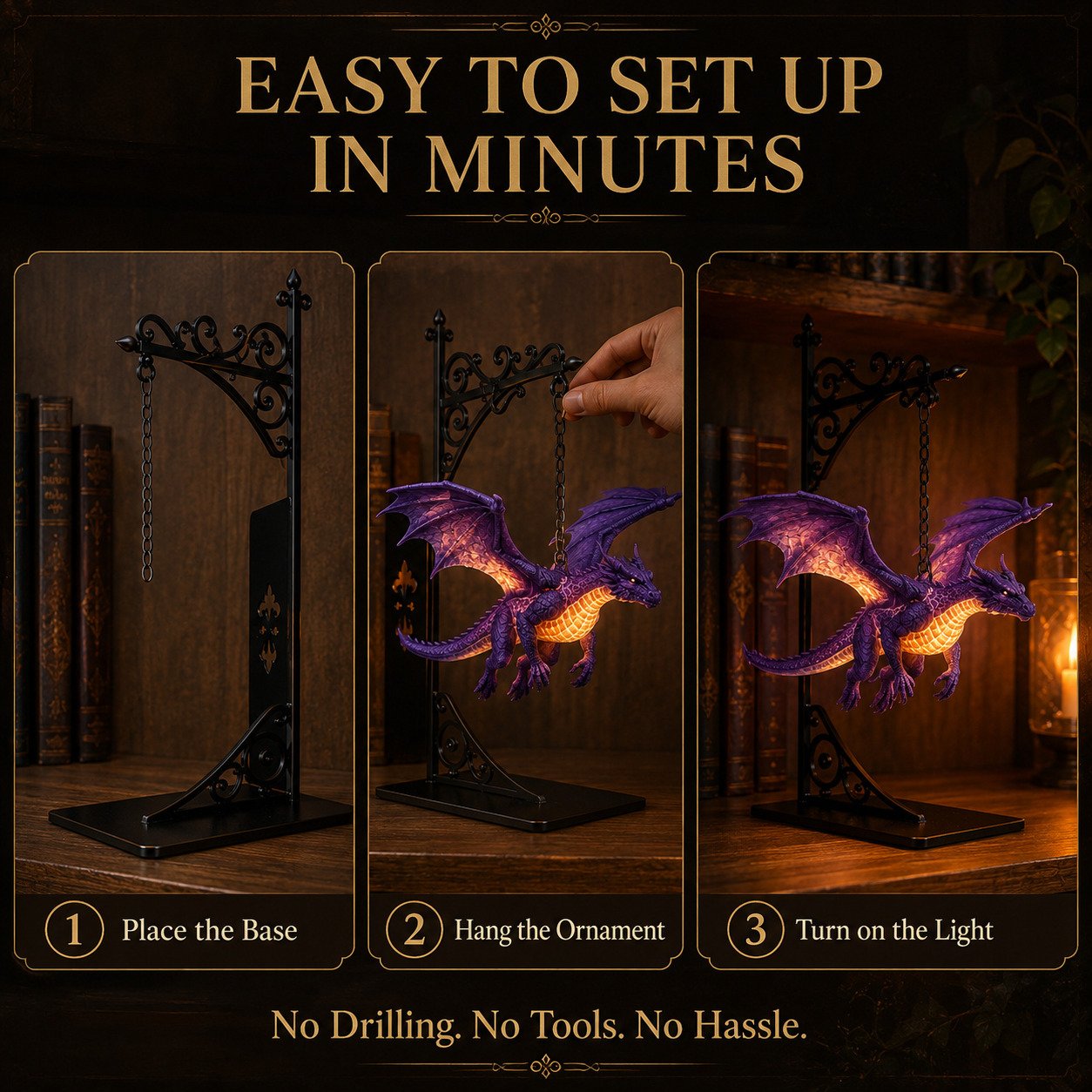 🔥Last Day 49% OFF -🏰Glowing Dragon Hanging Bookshelf Light
