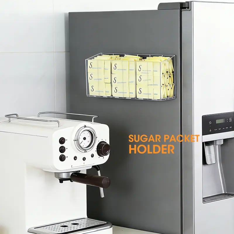 🥤 Drink Packet Organizer – Wall-Mount Kitchen Storage Holder with Adhesive & Magnetic Installation for Countertop, Fridge & Cabinet