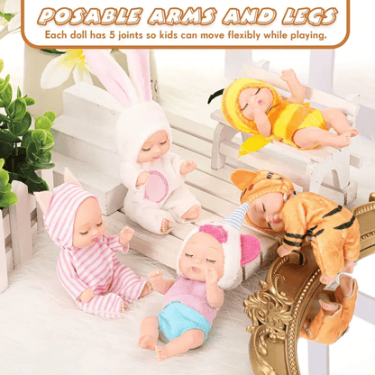 🐰 Funny Baby Pose & Play Dolls – Bend, Dress & Smile! 👶✨6-Piece Poseable Tiny Dolls with Removable Costumes