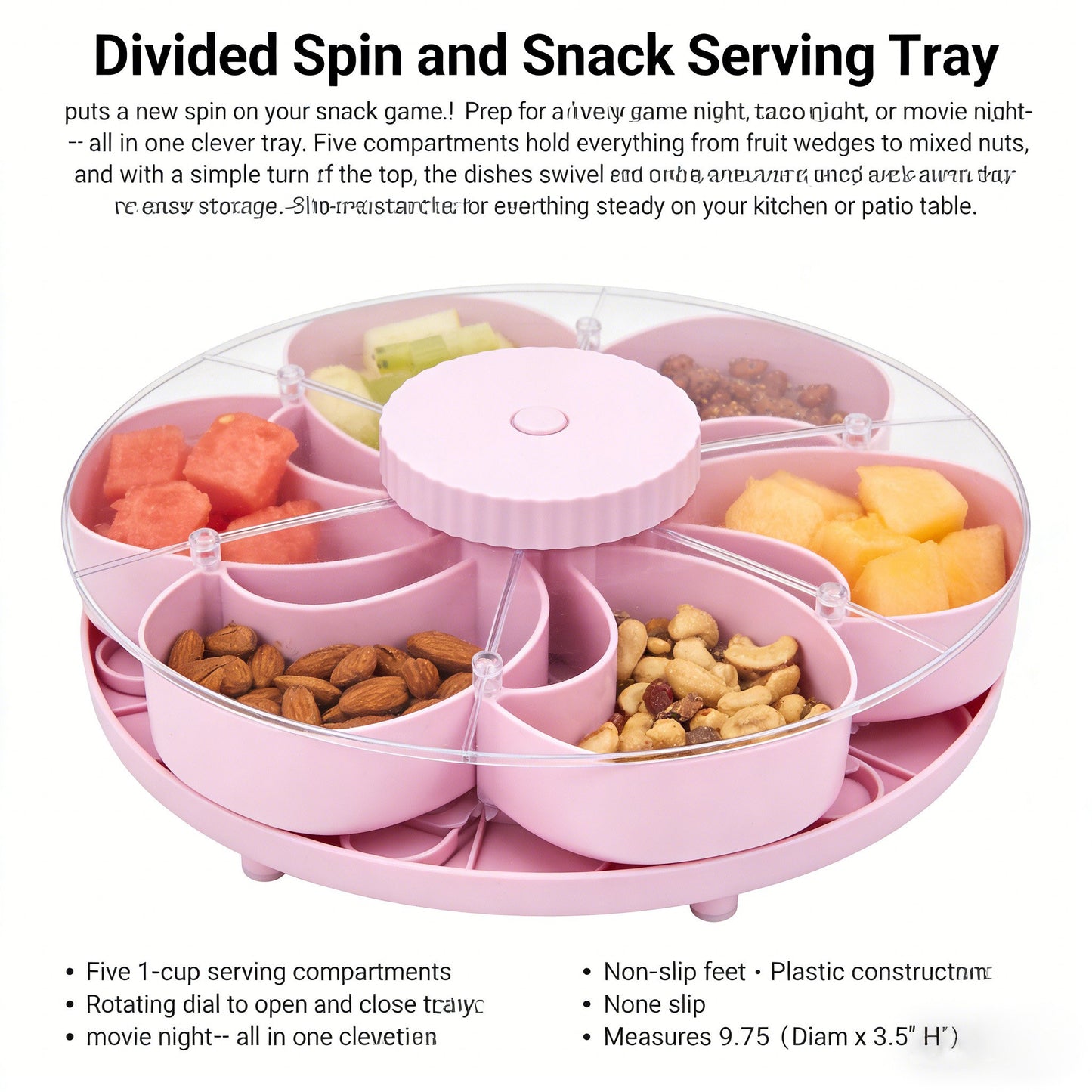 Divided Serving Tray That Spins – Perfect for Snacks, Dips & Party Appetizers