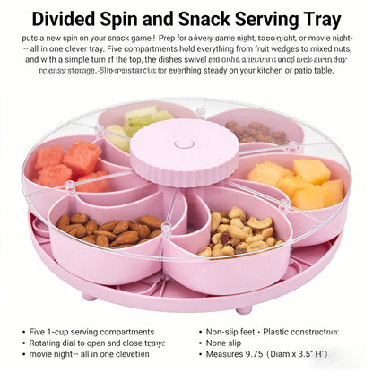 Divided Serving Tray That Spins – Perfect for Snacks, Dips & Party Appetizers