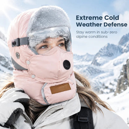 Winter Thermal Ushanka Hat with Detachable Face Mask and Goggles - 5-in-1 Windproof Cold Weather Gear