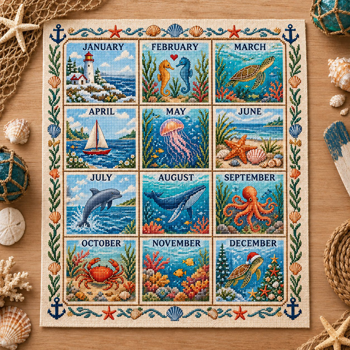 🧵 Beginner-Friendly 12-Month Seasonal Embroidery DIY Kit | 8 Theme Collections with Pre-Printed Fabric, Floss, Needles & Complete Stitching Guide Included 💕