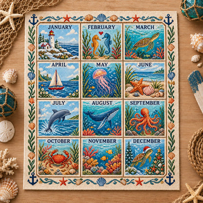 🧵 Beginner-Friendly 12-Month Seasonal Embroidery DIY Kit | 8 Theme Collections with Pre-Printed Fabric, Floss, Needles & Complete Stitching Guide Included 💕