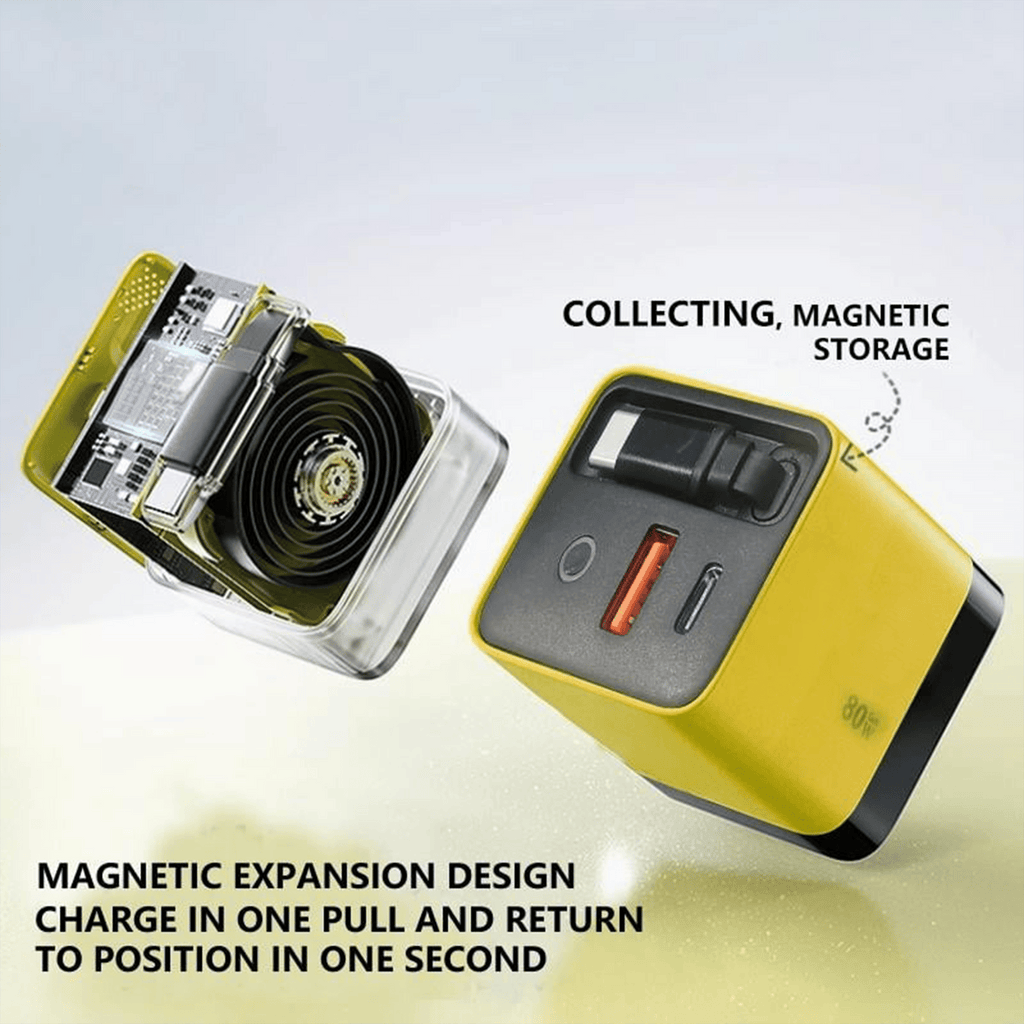 3 in 1 GaN Charger,Scalable 80W MAX fast charger module with Type-C cable and 2 USB ports