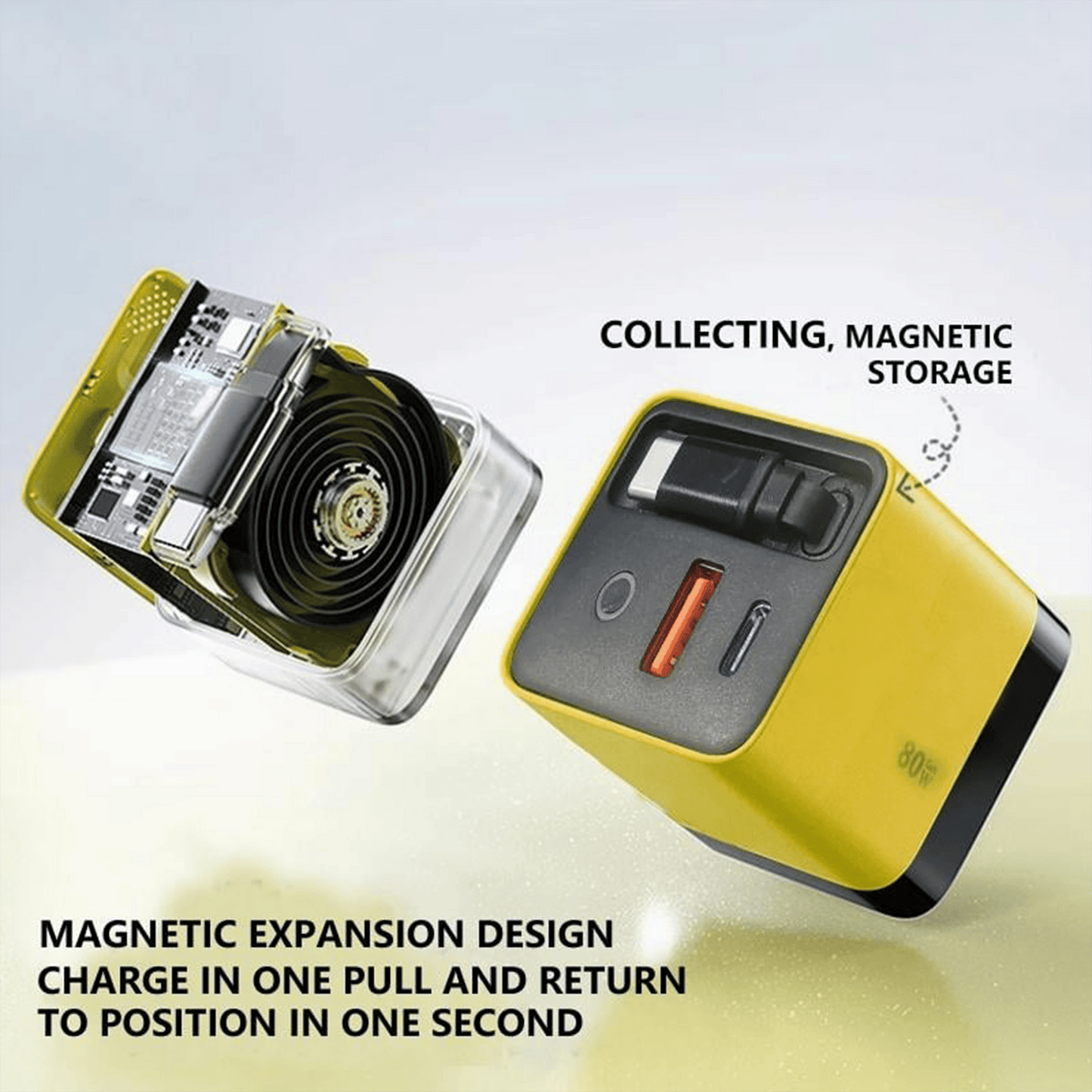 3 in 1 GaN Charger,Scalable 80W MAX fast charger module with Type-C cable and 2 USB ports