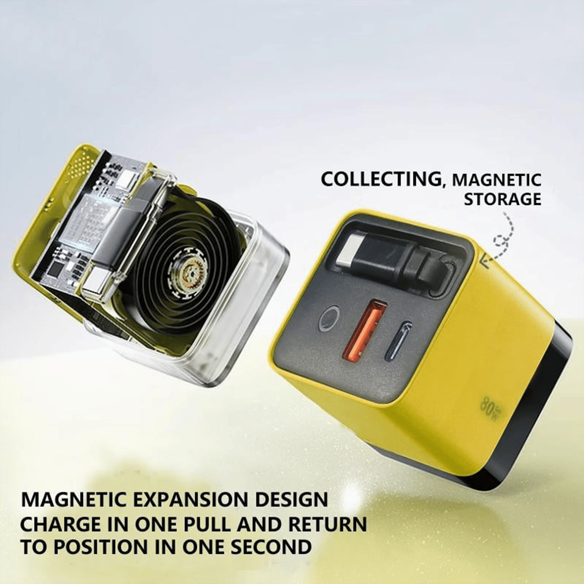 3 in 1 GaN Charger,Scalable 80W MAX fast charger module with Type-C cable and 2 USB ports