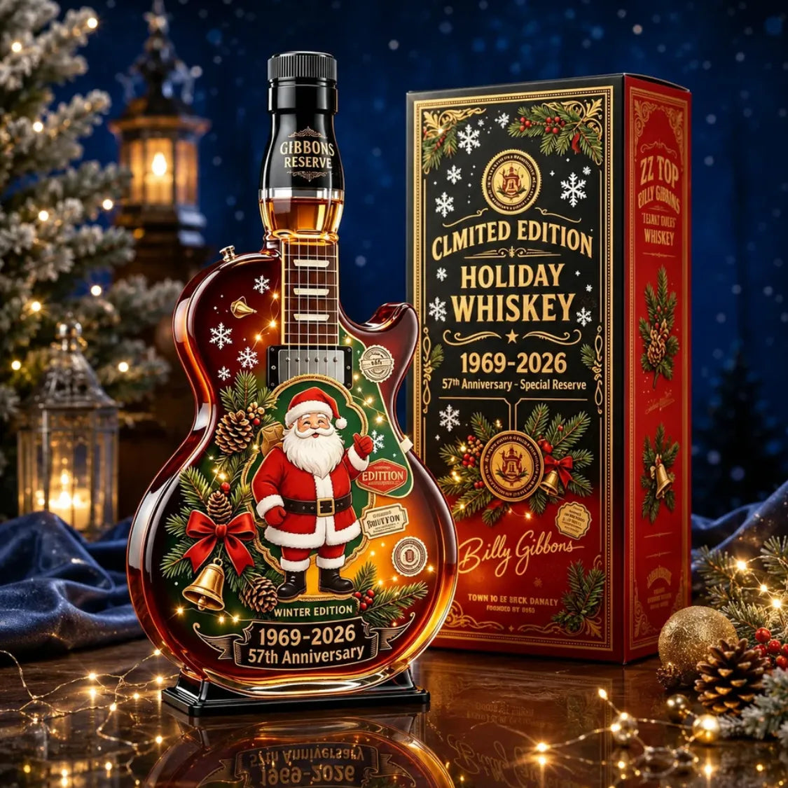 ⏳ Last Day 49% OFF – 🎸57th Anniversary Christmas Guitar Whiskey Decanter | Limited Edition 1969–2026 Winter Reserve Design With 3D Guitar Shape, Amber Glow Finish & Festive Holiday Artwork 🥃✨