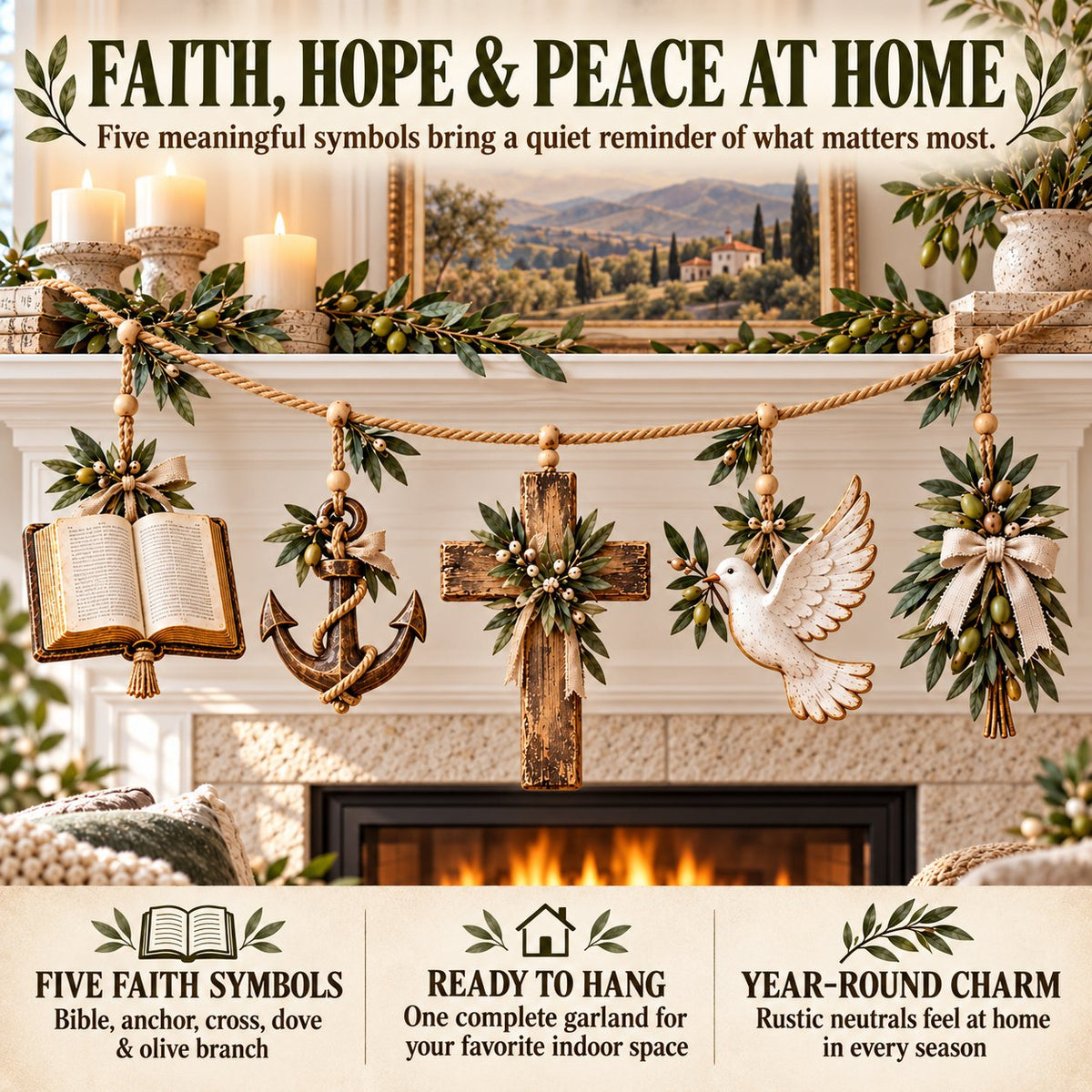 ⏳ Last Day 49% OFF – ✝️ Christian Faith & Hope Decorative Banner | 5 Meaningful Symbols with Rustic Farmhouse Charm 🌿