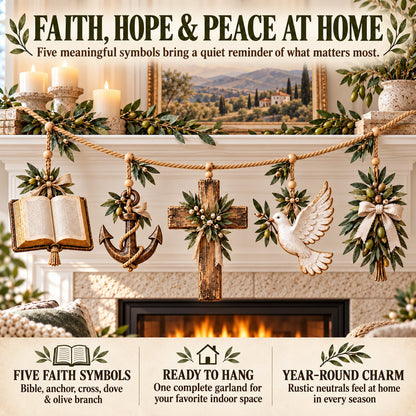 ⏳ Last Day 49% OFF – ✝️ Christian Faith & Hope Decorative Banner | 5 Meaningful Symbols with Rustic Farmhouse Charm 🌿