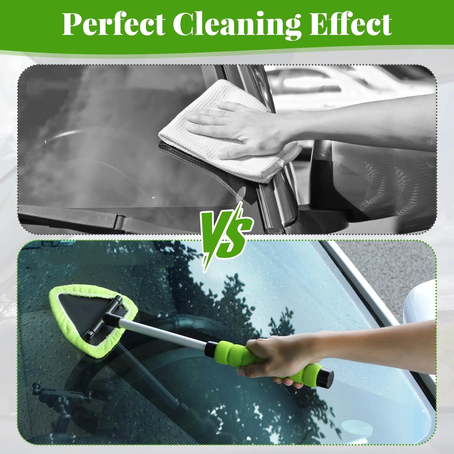 🔥50% OFF Today | Windshield Cleaning Tool with Extendable Handle & 4 Reusable Microfiber Pads