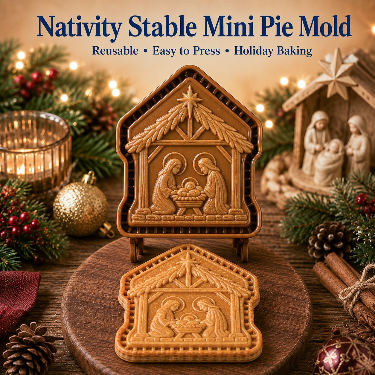 ✝️ Faith & Nativity Christmas Mini Pie Mold Collection | Reusable Embossed Molds for Shaping Detailed Praying Jesus, Nativity Stable and so on Pies🥧✨