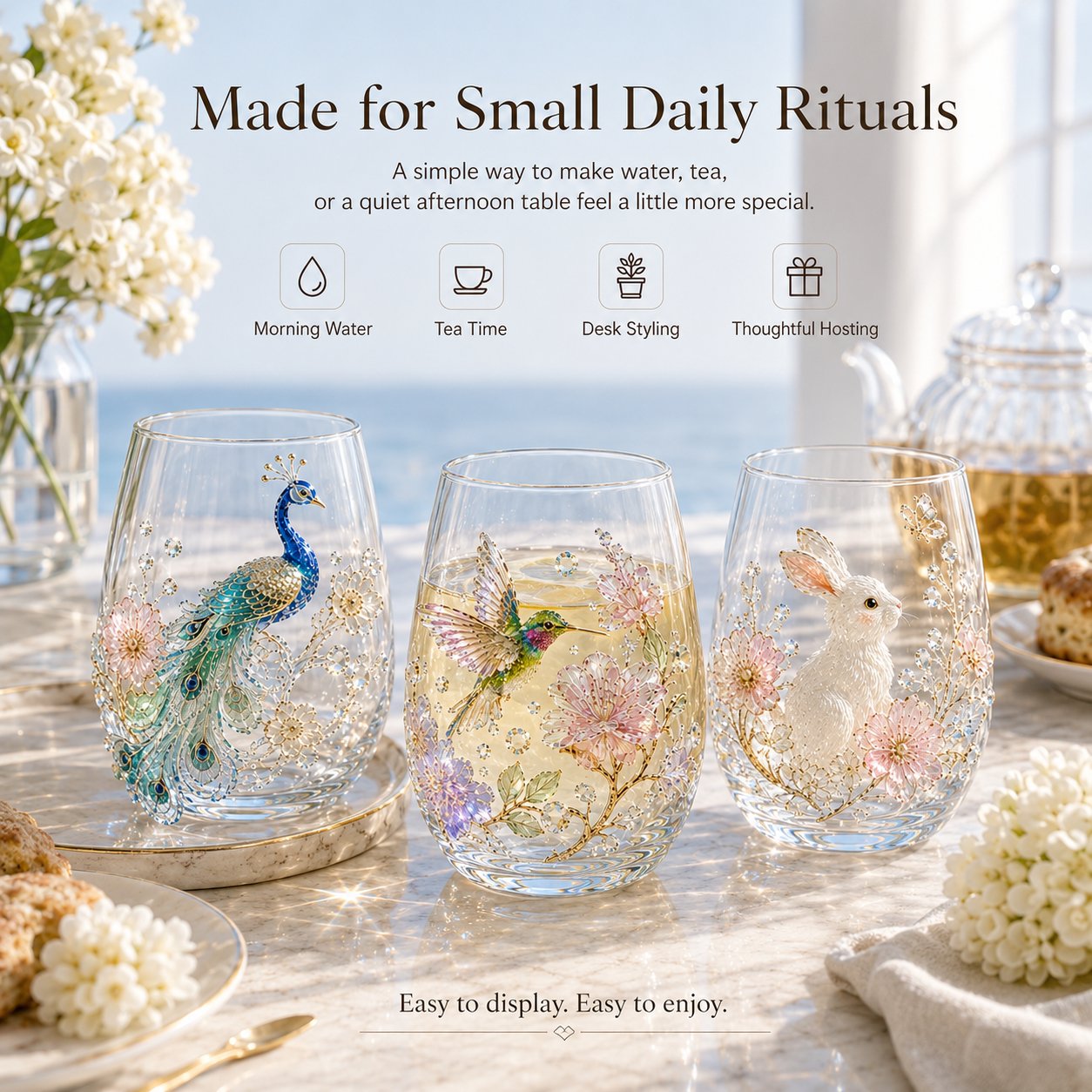 🔥✨ 3D Animal Floral Glass Tumbler | For Prettier Sips, Sunlight-Catching Details, Nature Charm & Elegant Everyday Drink Vibes 🌸🐾