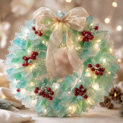 ⏳ Last Day 49% OFF – 🎅 Beginner-Friendly DIY Lighted Sea Glass Santa Christmas Decor Kit | Complete Kit with Sea Glass Pieces, Warm Fairy Lights & Step-by-Step Guide Included 💕