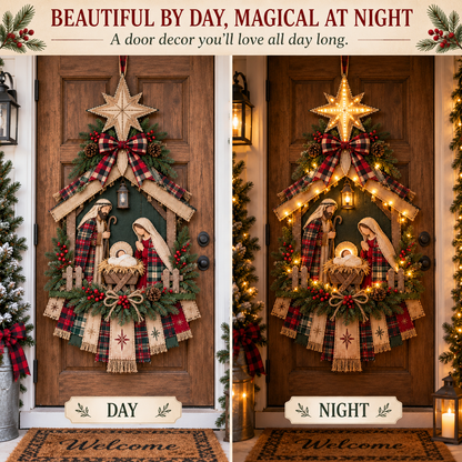 ⏳ Last Day 50% OFF – DIY Lighted Christmas Nativity Scene Door Hanging Kit 🎄