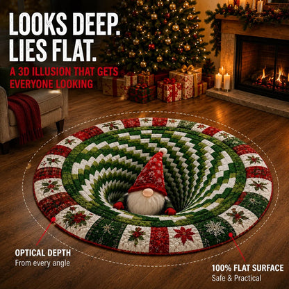 🎄3D Optical Illusion Vortex Quilted Round Christmas Rug