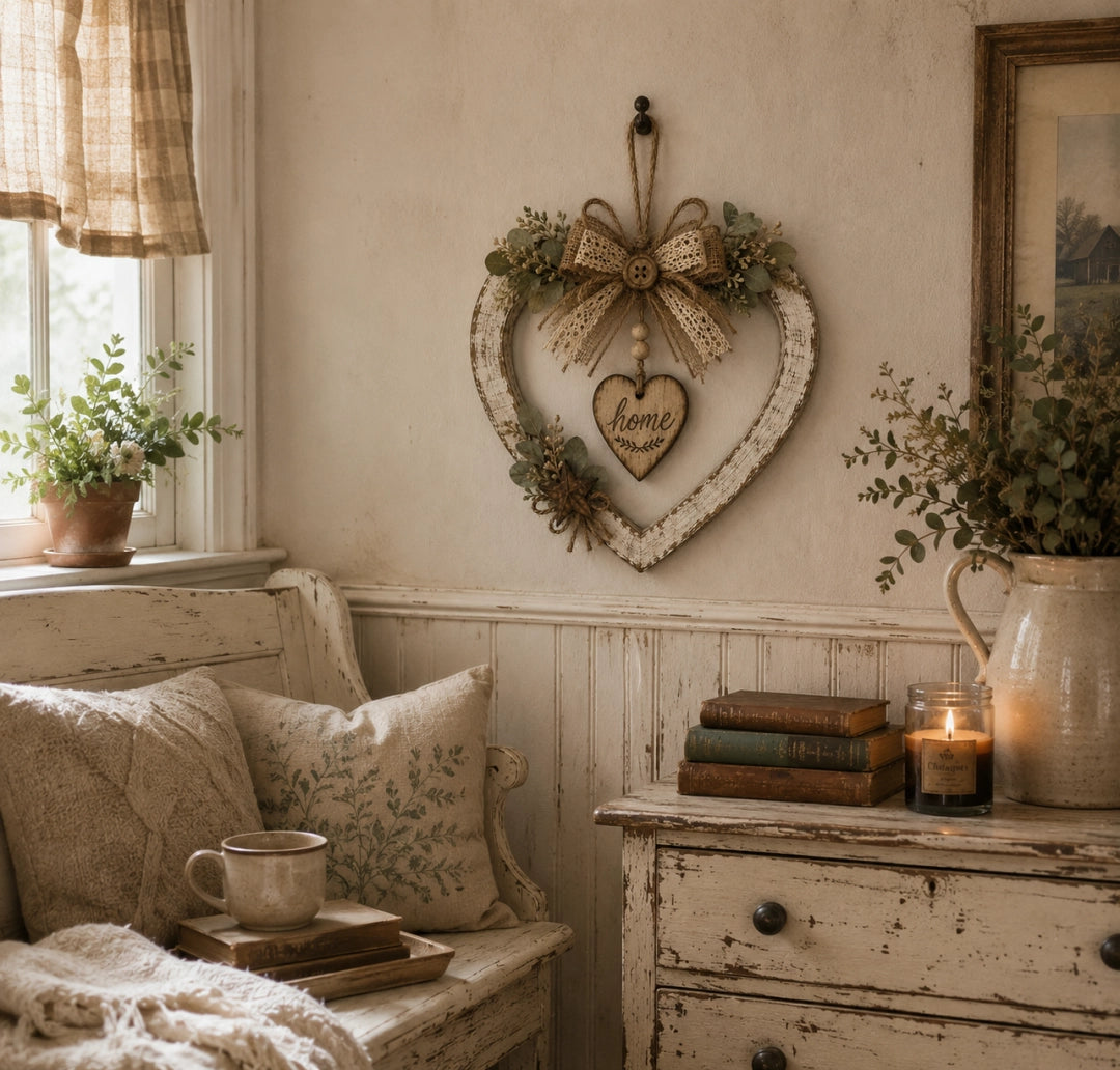 Rustic Farmhouse Heart Wall Decor with “Home” Sign