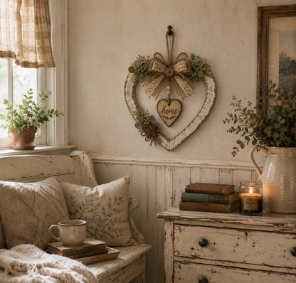 Rustic Farmhouse Heart Wall Decor with “Home” Sign