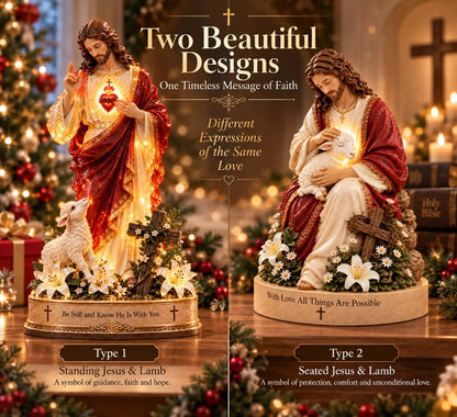 ✝️🔥 50K+ Sold! 👼 Jesus & Lamb Lighted Sea Glass Statue — A Beautiful Symbol of Faith