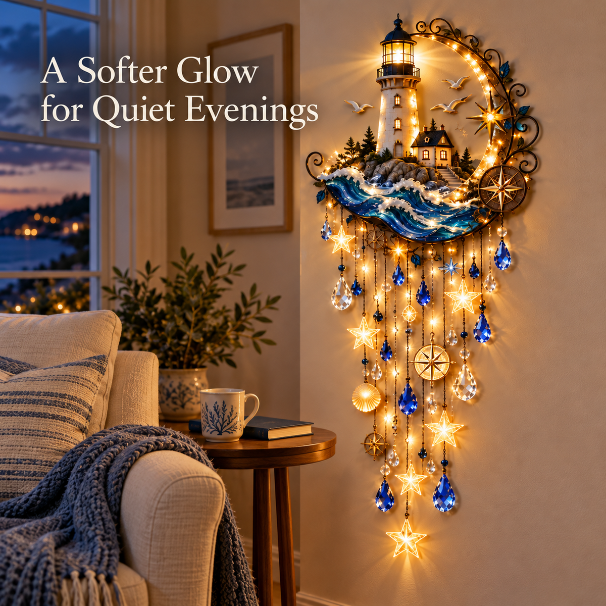 🌊 Lighthouse Starlight Cascade™ – Lighted Coastal Wall Decor