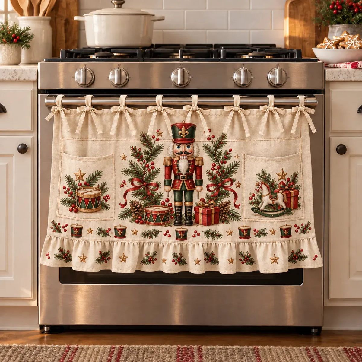 ⏳ Last Day 49% OFF – 🎄 Christmas Kitchen Tie-On Skirt | Festive Holiday Designs with Pockets & Ruffled Trim ✨