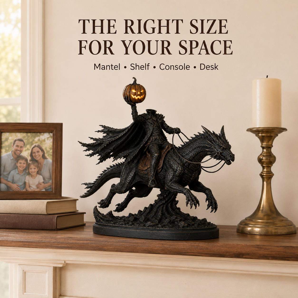 🎃 Headless Horseman on Dragon Statue – Gothic Halloween Figurine & Dark Fantasy Home Decor