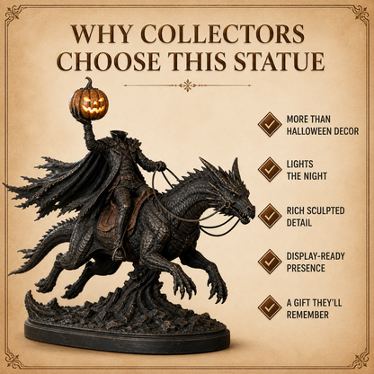 🎃 Headless Horseman on Dragon Statue – Gothic Halloween Figurine & Dark Fantasy Home Decor