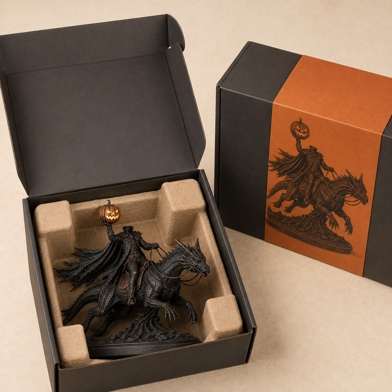 🎃 Headless Horseman on Dragon Statue – Gothic Halloween Figurine & Dark Fantasy Home Decor