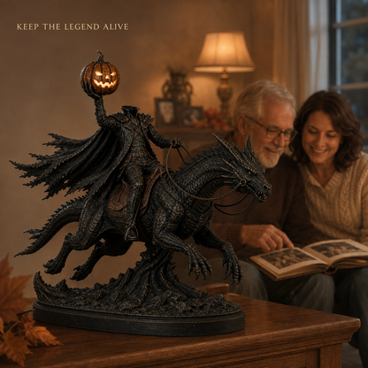 🎃 Headless Horseman on Dragon Statue – Gothic Halloween Figurine & Dark Fantasy Home Decor