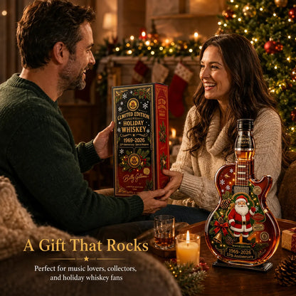 ⏳ Last Day 49% OFF – 🎸57th Anniversary Christmas Guitar Whiskey Decanter | Limited Edition 1969–2026 Winter Reserve Design With 3D Guitar Shape, Amber Glow Finish & Festive Holiday Artwork 🥃✨