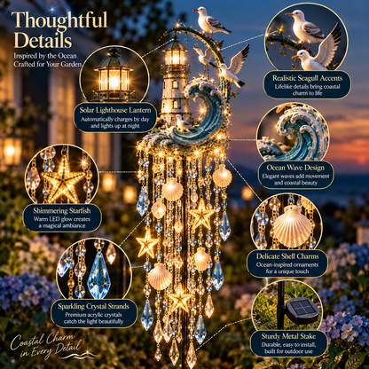 🌊 Lighthouse Tide Glow™ – Solar Lighthouse Garden Stake Light with Crystal Tassels