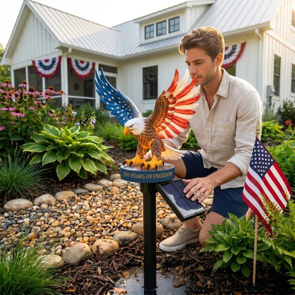 🔥LAST DAY 50% OFF – Solar Eagle Garden Light – A Glowing Tribute to American Freedom