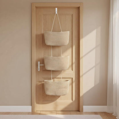 Decorative 3-Tier hanging organizer bag, over the door basket