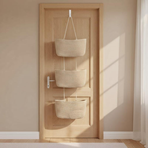 Decorative 3-Tier hanging organizer bag, over the door basket