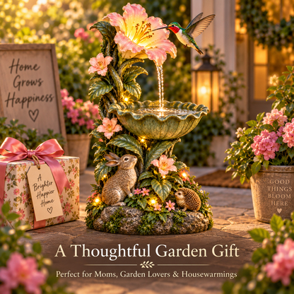 🐦✨ Hummingbird Blossom Glow™ – Solar Bird Bath Fountain & Lighted Garden