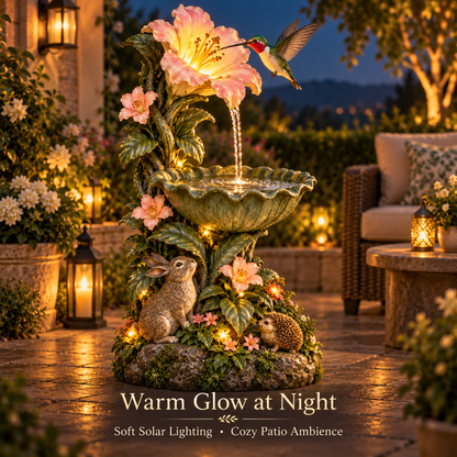 🐦✨ Hummingbird Blossom Glow™ – Solar Bird Bath Fountain & Lighted Garden