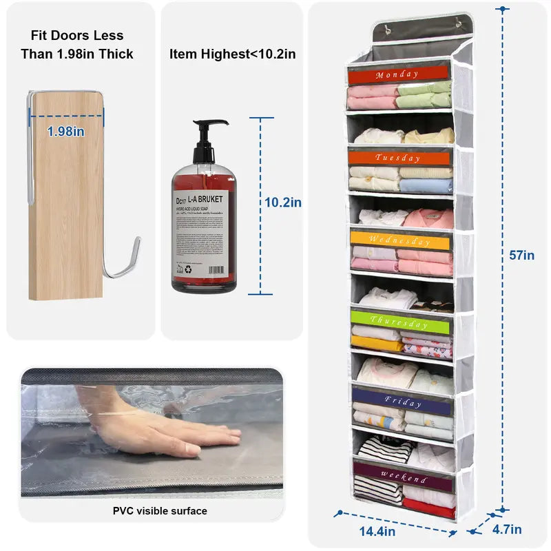Over The Door Organizer Storage 6 Tier Hanging Organizer with 6 Large Pockets Clear Mesh Side Pockets Anti Tilt Design 44 lb