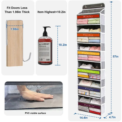 Over The Door Organizer Storage 6 Tier Hanging Organizer with 6 Large Pockets Clear Mesh Side Pockets Anti Tilt Design 44 lb