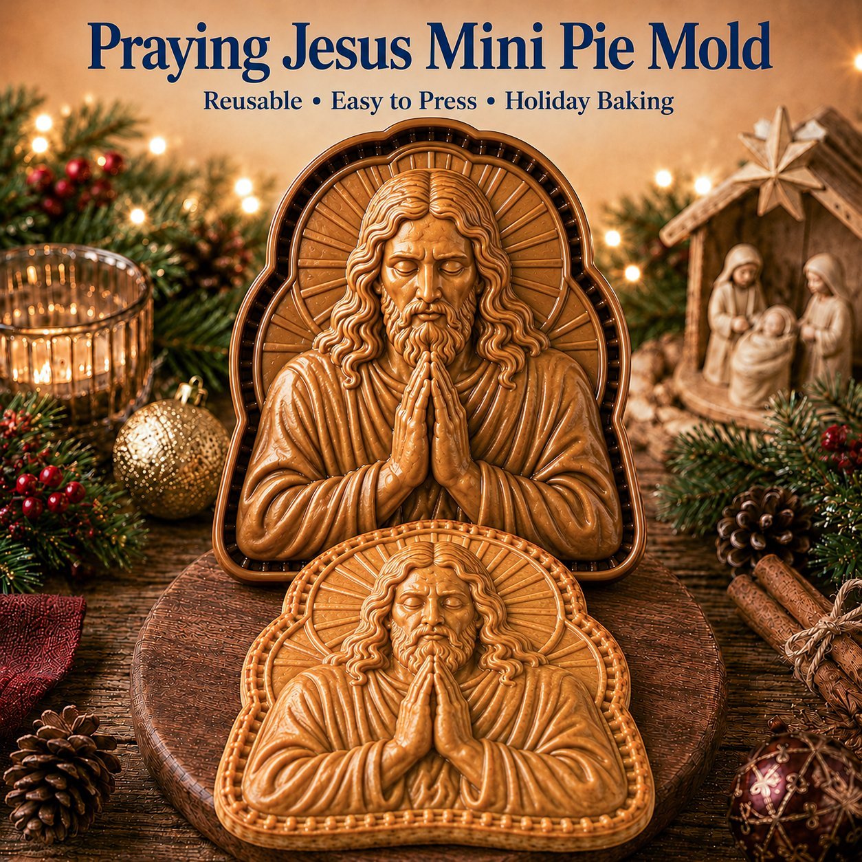 ✝️ Faith & Nativity Christmas Mini Pie Mold Collection | Reusable Embossed Molds for Shaping Detailed Praying Jesus, Nativity Stable and so on Pies🥧✨
