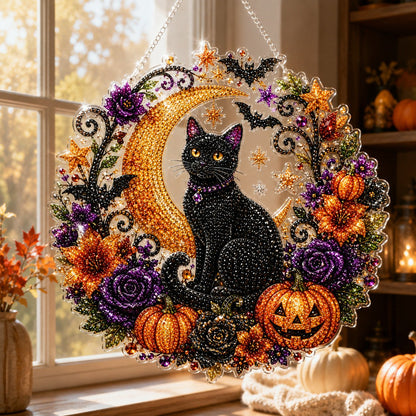 🐈‍⬛🎃Halloween Black Cat Moon Diamond Art Hanging Ornament Kit