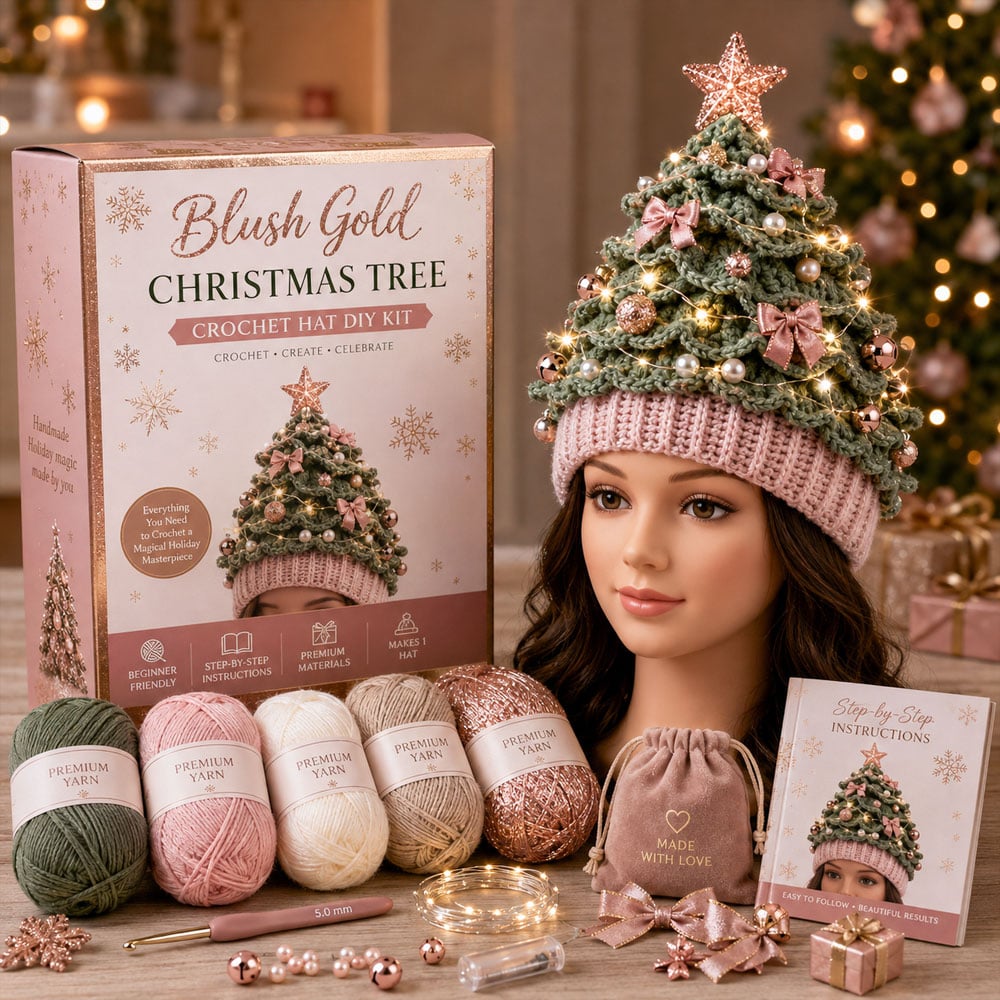⏳ Last Day 49% OFF – 🎄Beginner-Friendly Light-Up Christmas Tree Crochet Hat DIY Kit | Complete Kit with Coordinated Yarn, LED Lights & Step-by-Step Guide Included 💕