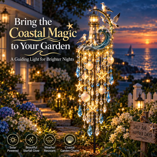🌊 Lighthouse Tide Glow™ – Solar Lighthouse Garden Stake Light with Crystal Tassels